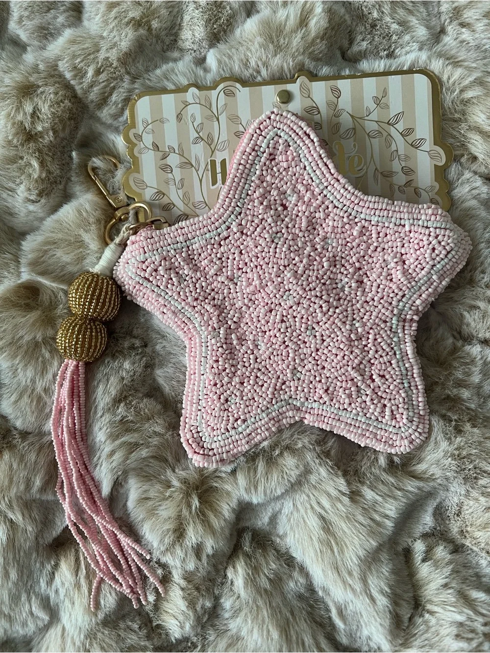 Beaded Pink Star Coin Purse
